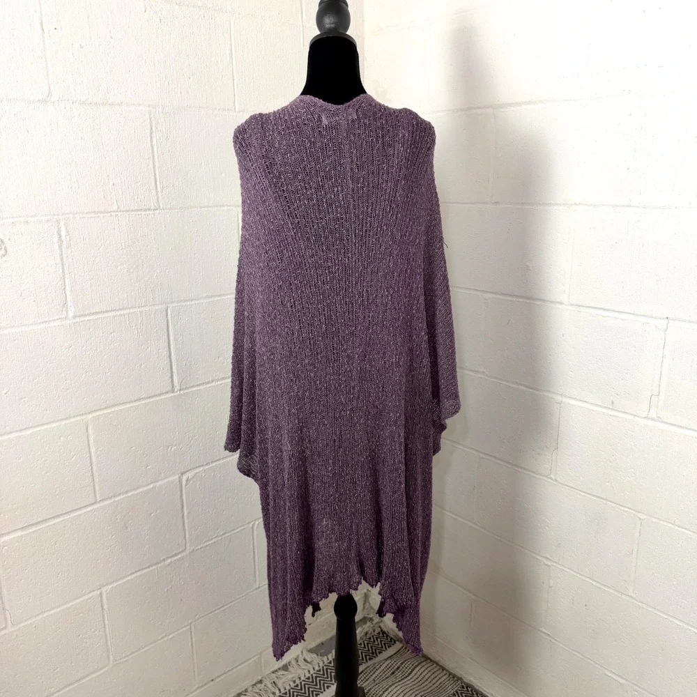 Womens Purple Bamboo Open Knit Cardigan Set Size 22W Asymmetric Boho Lagenlook